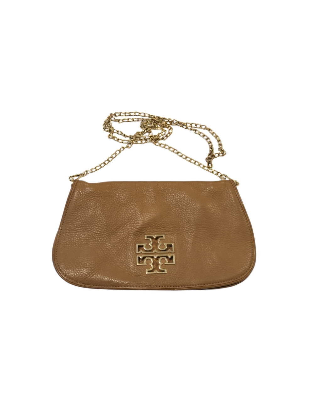 Tory Burch Britten Convertible Tan Pebbled Leather Clutch/Crossbody Bag